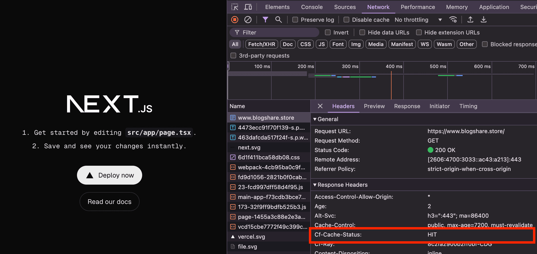 check caching on browser using the dev-tools, lighthouse optimisation